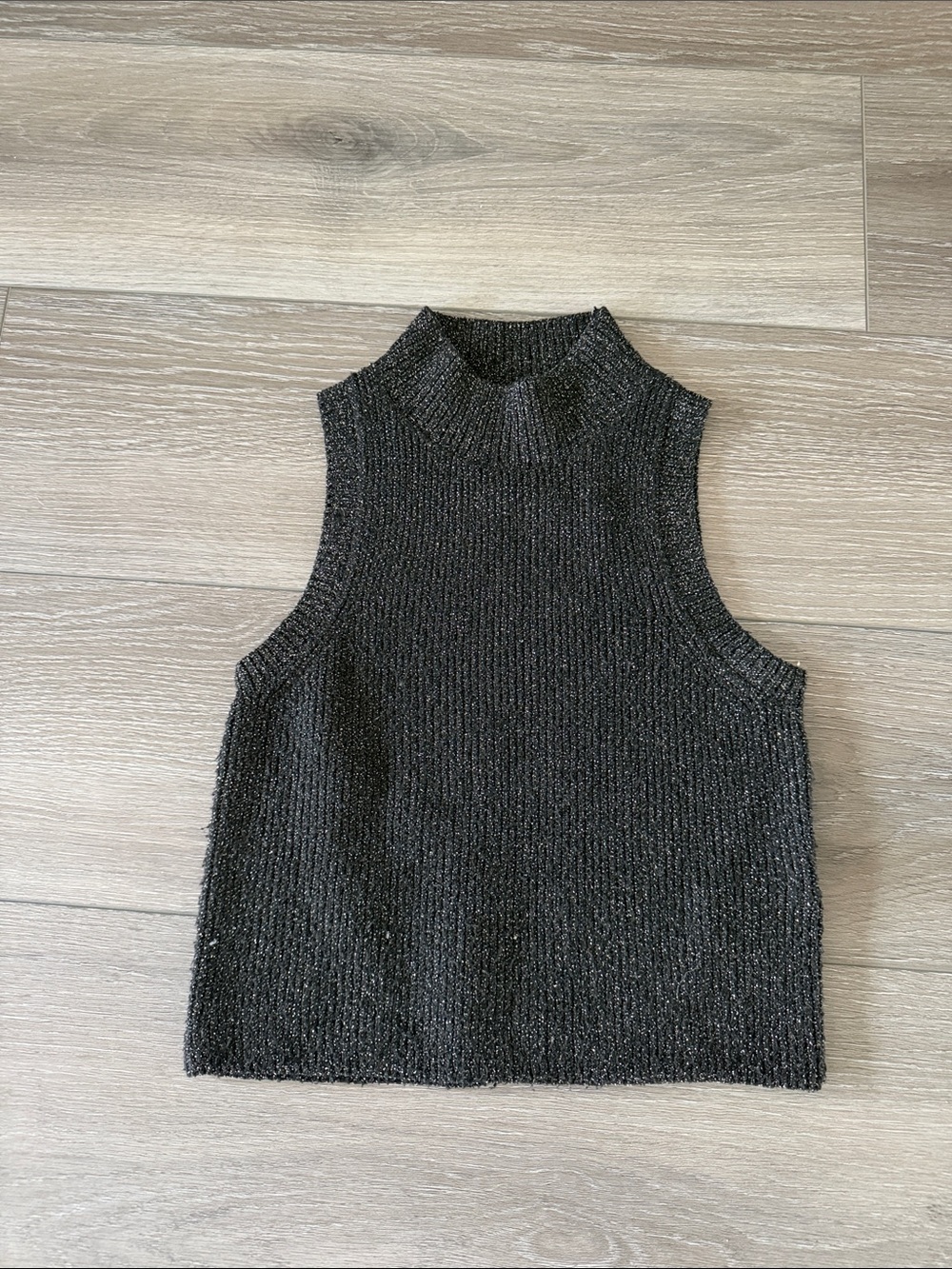 Zara Black Sleeveless Ribbed Mock Neck Tank